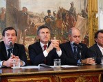 Montenegro, Macri, Larreta y Narodowski, tiempo atrás en una conferencia de prensa para defenderse de las denuncias sobre las escuchas ilegales.