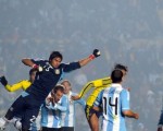 Romero vuela. Argentina apenas empató frente a Colombia. Foto: AFP.