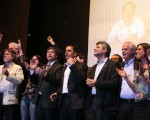 Los candidatos del kirchnerismo en la Ciudad, durante el cierre del acto.