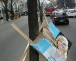 Aparecen carteles rotos de la canidta Florencia Saintout en las distintas calles de la ciudad de La Plata.